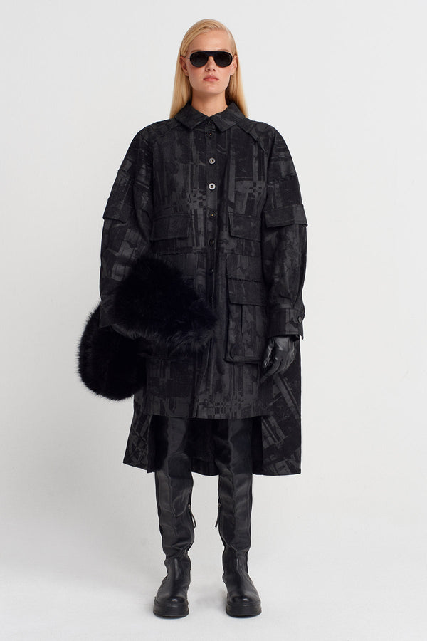 Nu Printed Oversized Shirt Dress Black