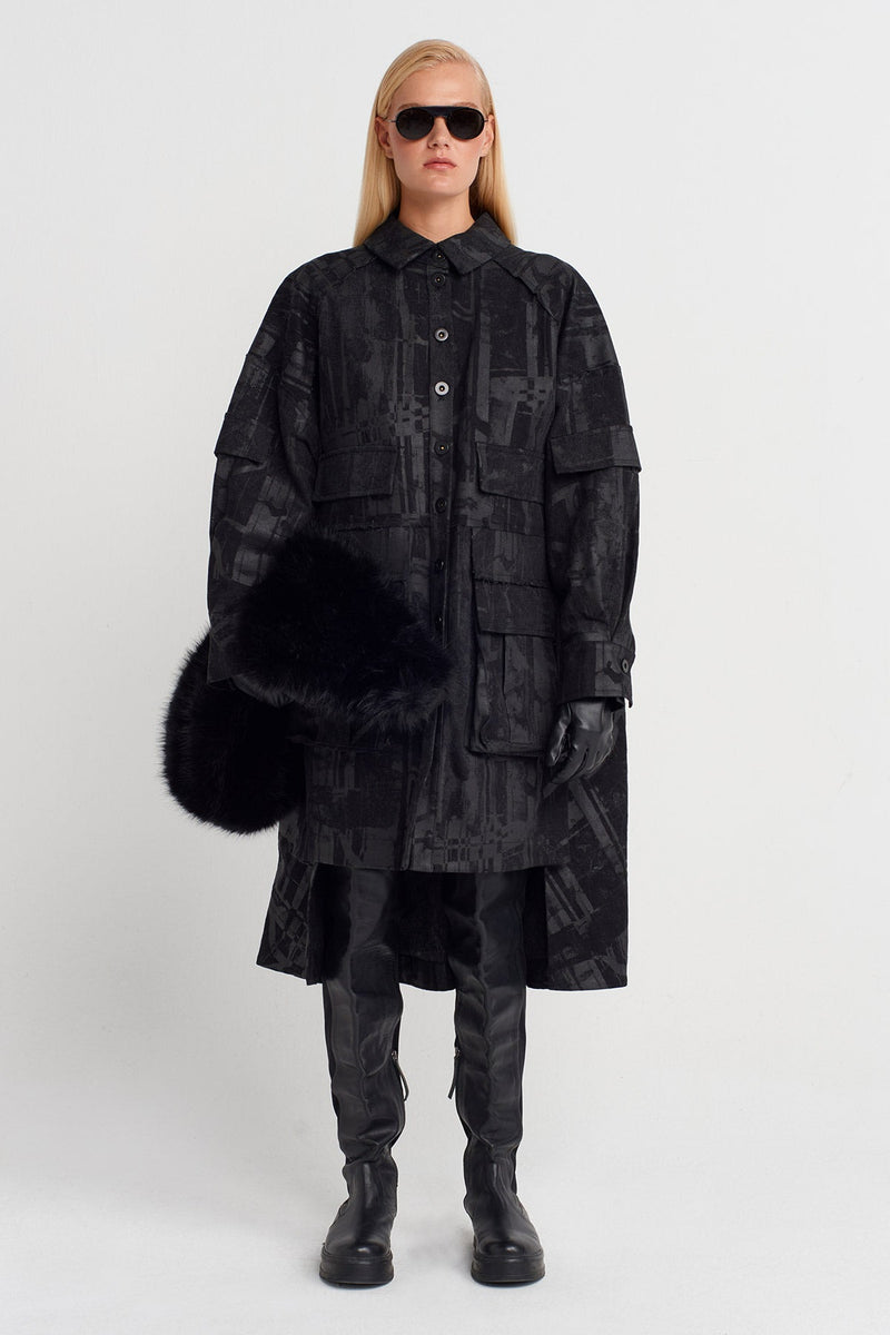 Nu Printed Oversized Shirt Dress Black