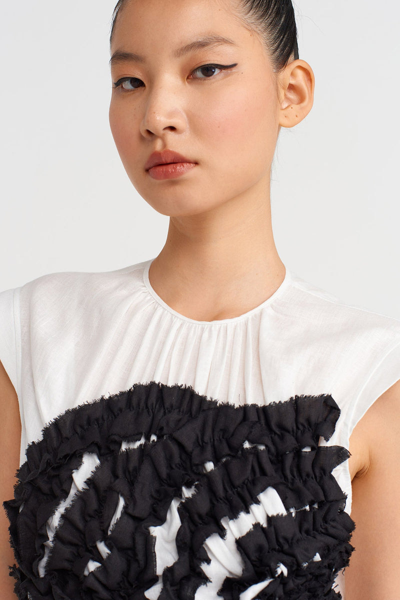 NU Embroidered Linen Dress Off White/Black