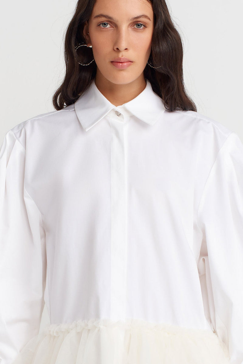 Nu Asymmetric Flared Hem Shirt Dress Off White
