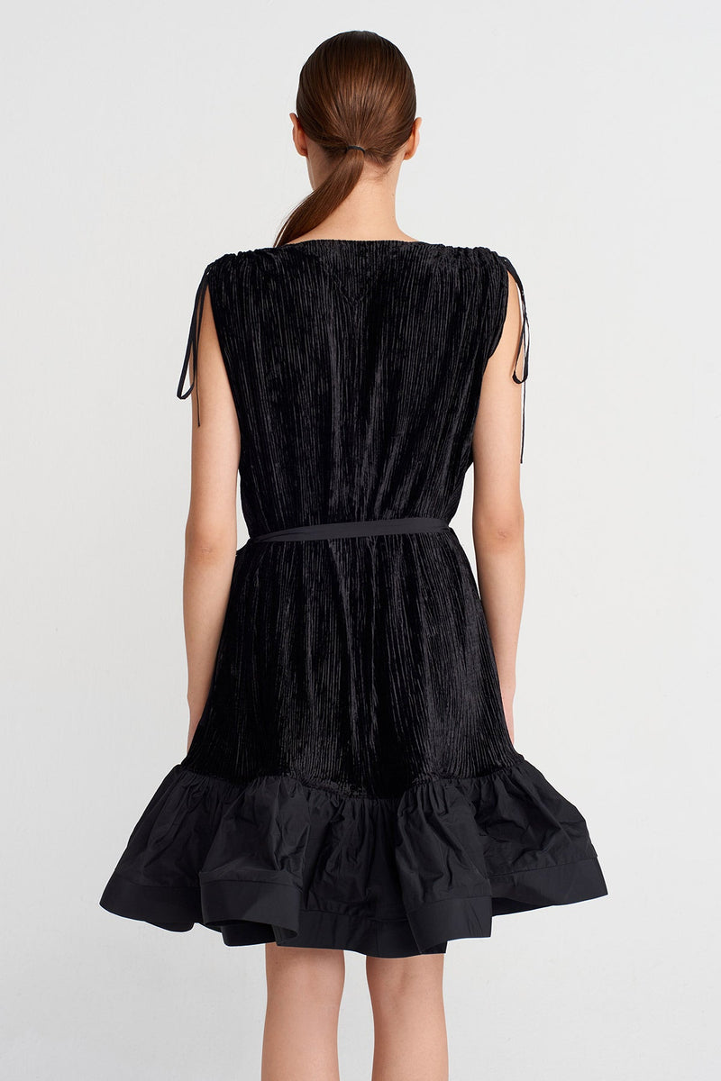 Nu Pleated Velvet Mini Dress With Taffeta Hem Black