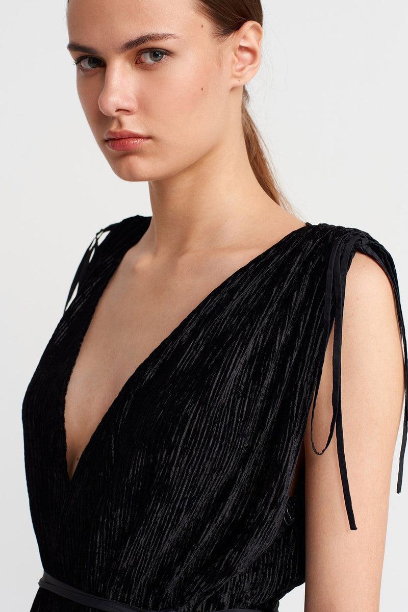 Nu Pleated Velvet Mini Dress With Taffeta Hem Black