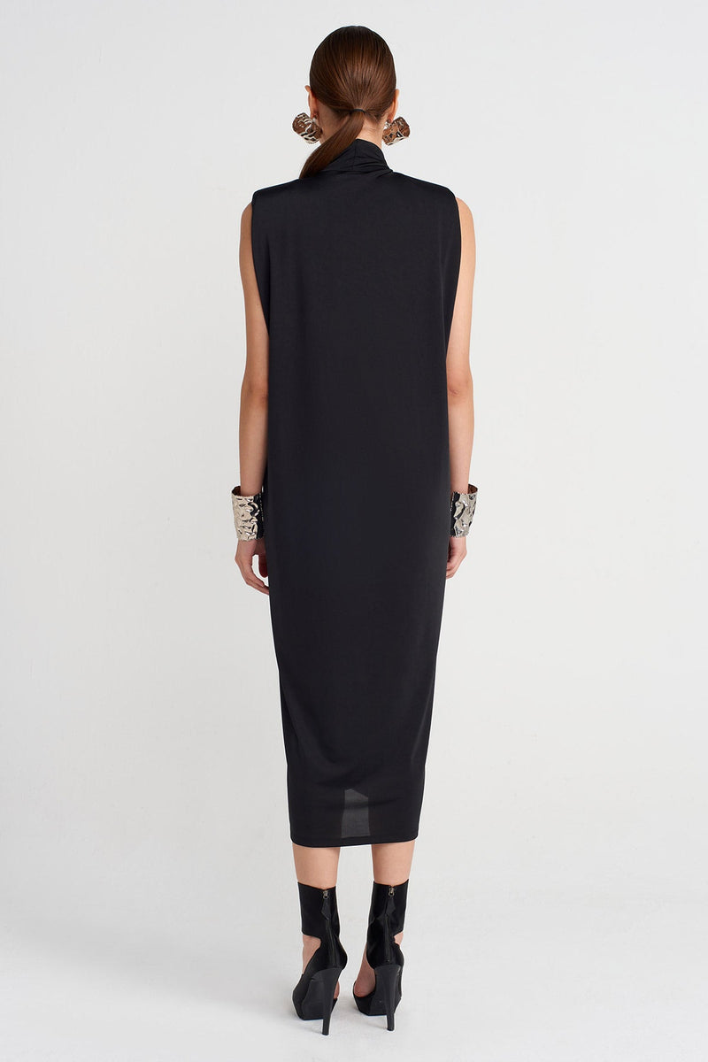 Nu Draped Dress With Metal Clasp Black