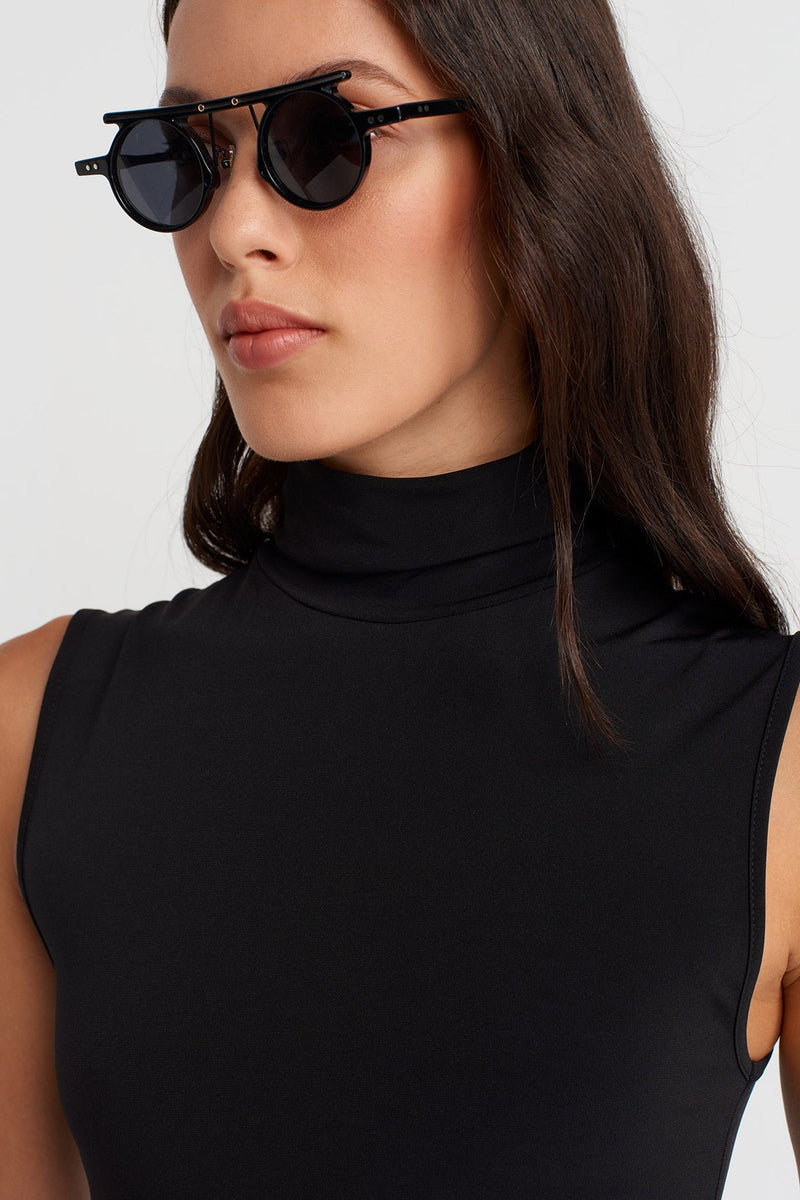 Nu Turtleneck Long Jersey Dress Black