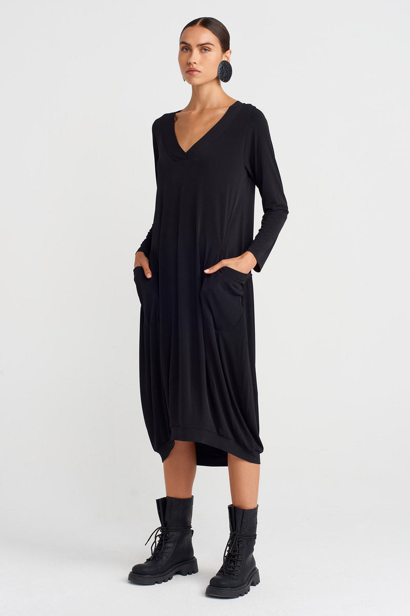 Nu V-Neck Jersey Dress Black