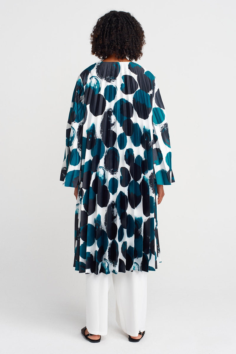 NU Patterned Long Pleated Jacket Multi Color