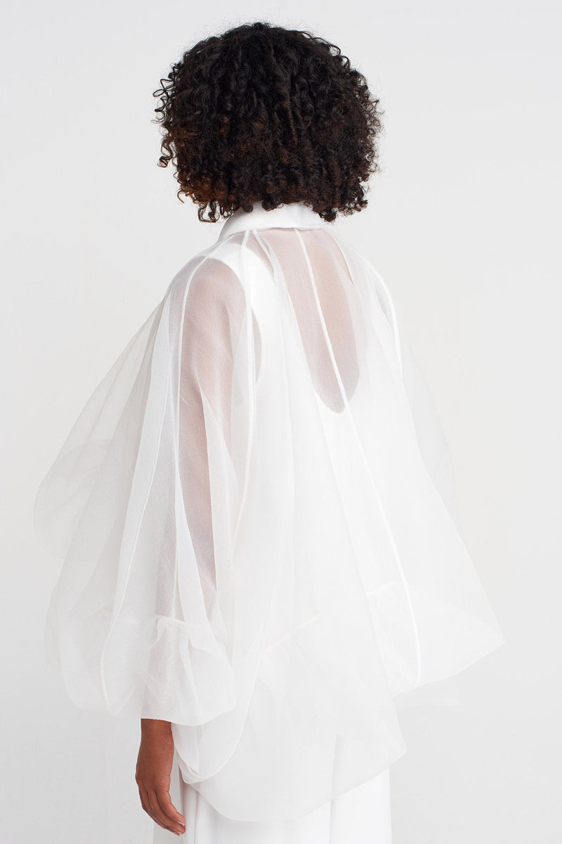 NU Embroidered Collar, Balloon Organza Jacket Off White