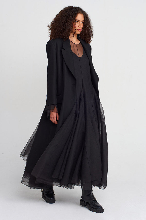 Nu Long Coat With Back String Detail Black