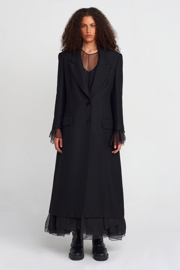 Nu Long Coat With Back String Detail Black