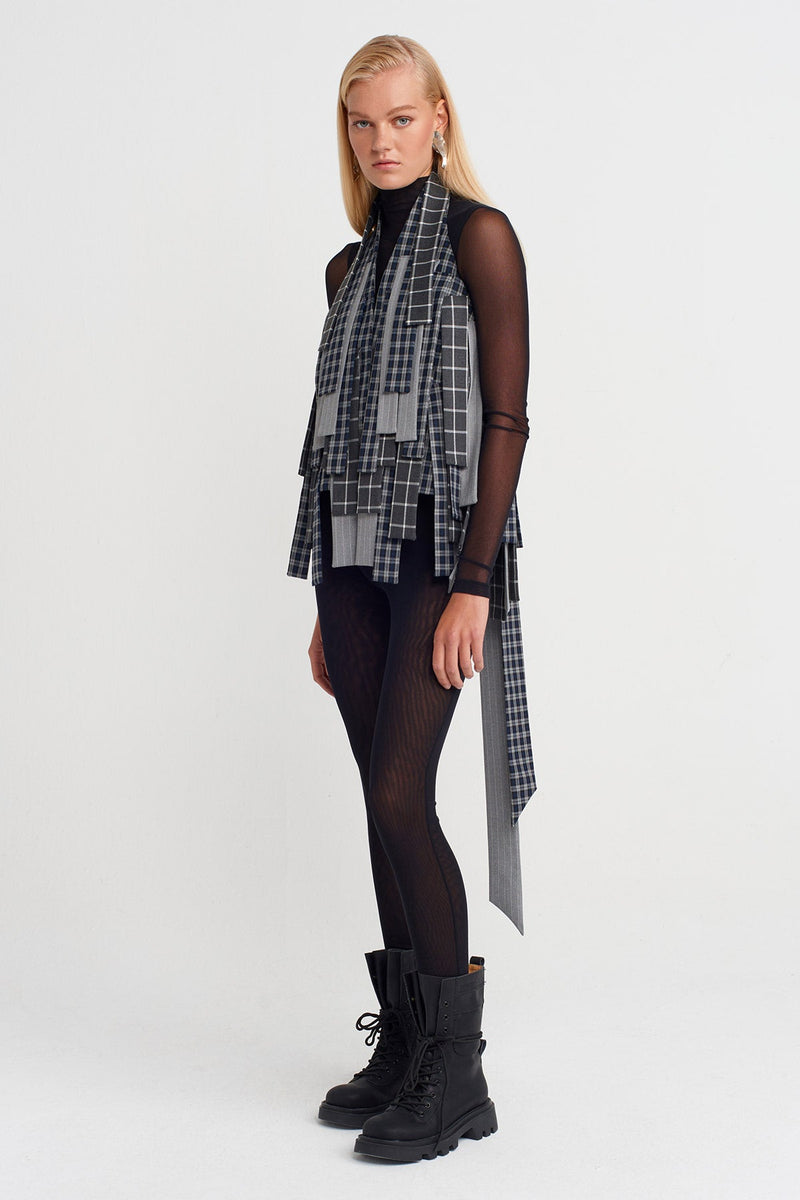 Nu Plaid Paneled Jacket With Back Tie Multi Color