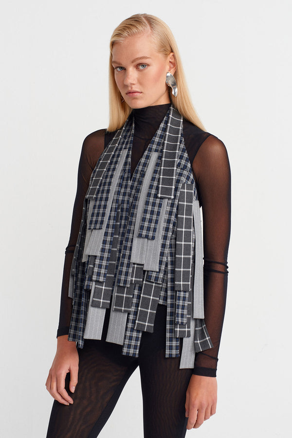 Nu Plaid Paneled Jacket With Back Tie Multi Color