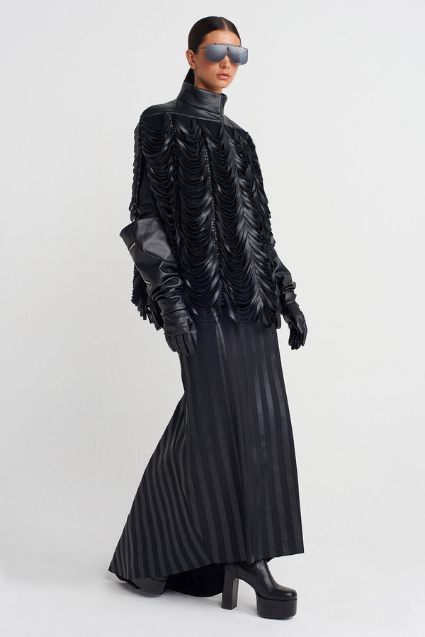 Nu Fringed Cape Jacket  Black