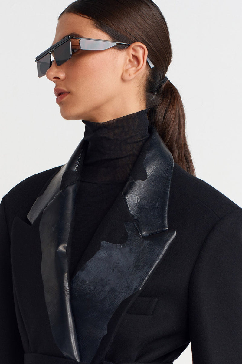 Nu Printed Tie-Waist Blazer Jacket Black