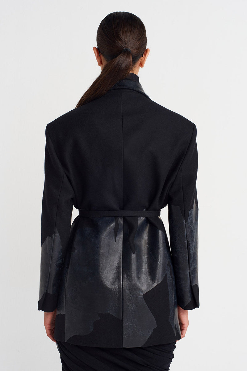 Nu Printed Tie-Waist Blazer Jacket Black