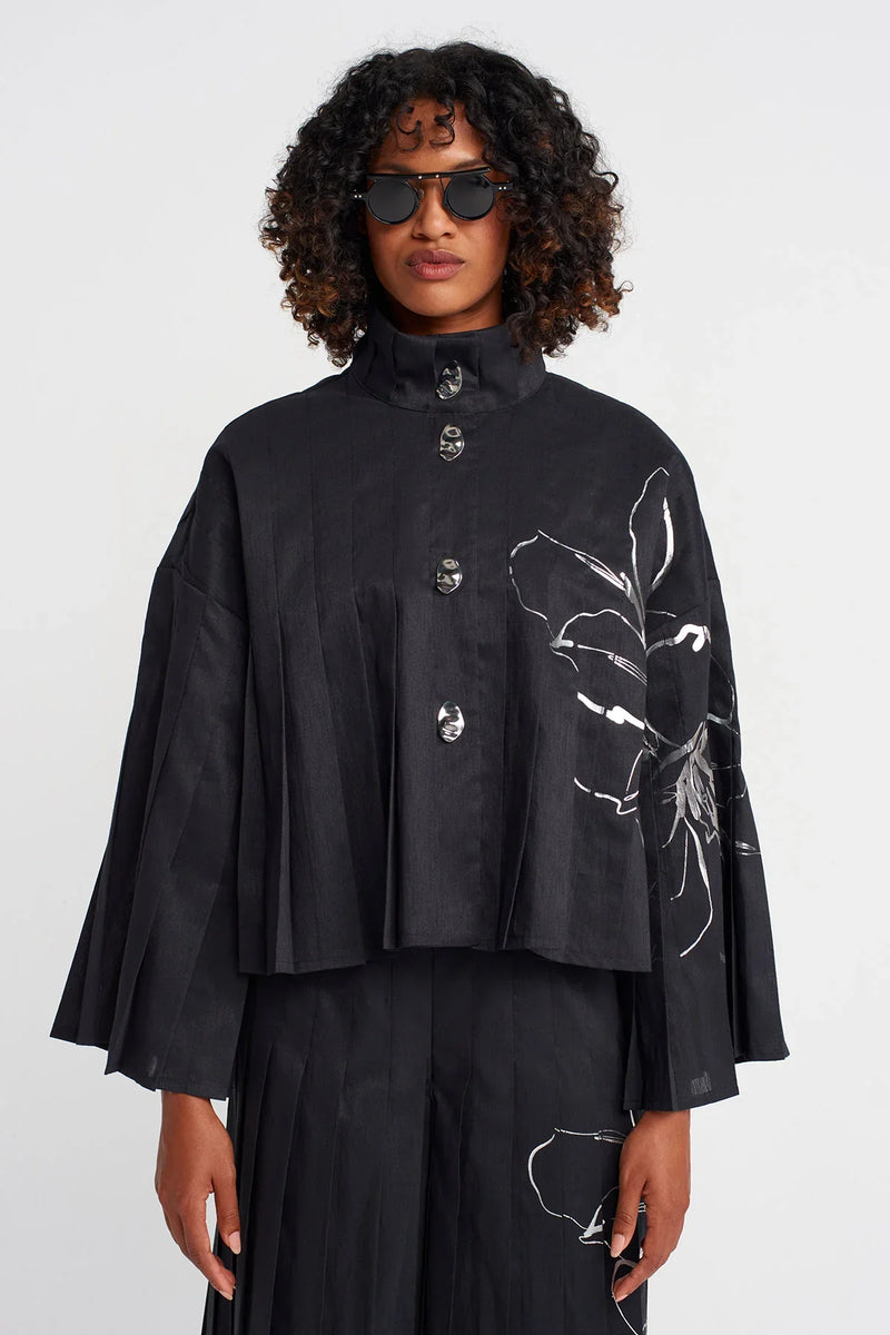NU Printed Pleated Jacket Black/W/Silver