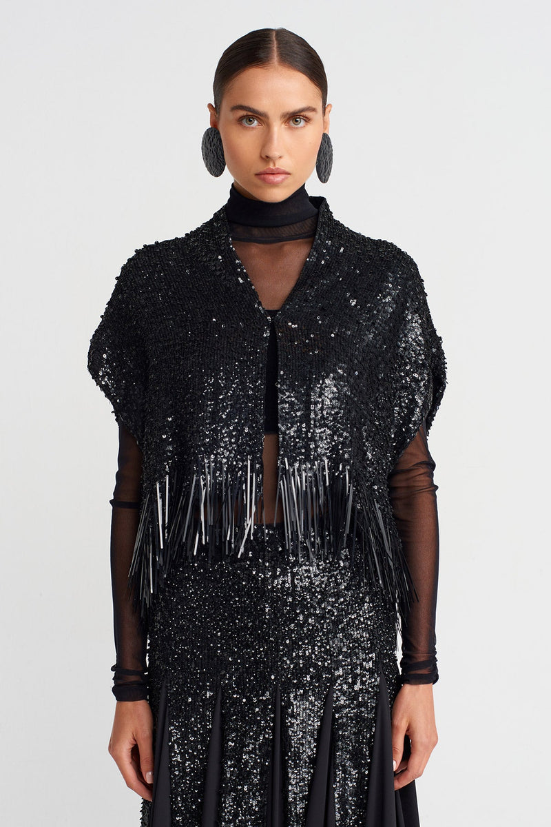 Nu Elegant Sequin-Embroidered Jacket Black