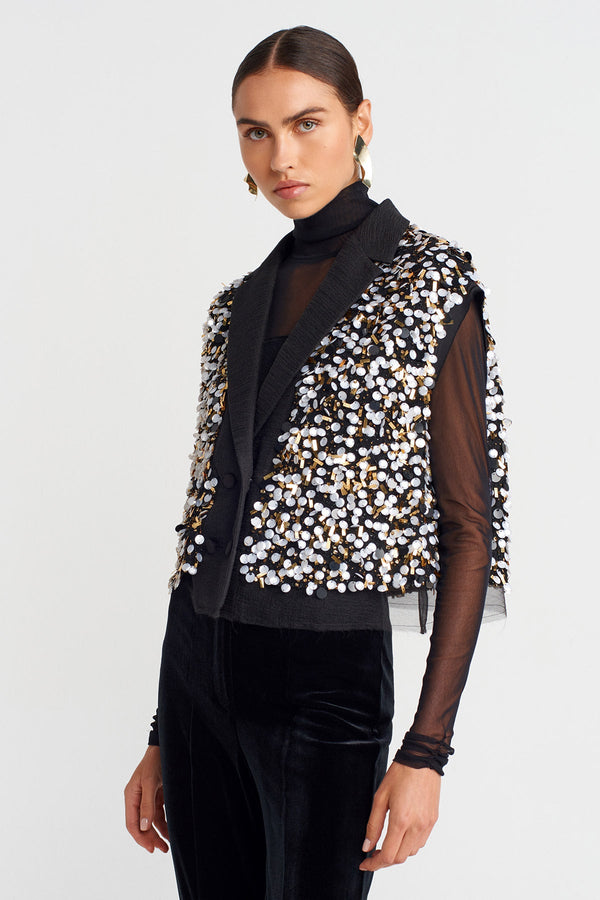 Nu Sequin-Embroidered Vest Black
