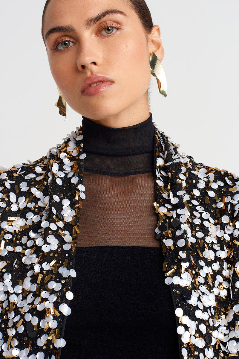 Nu Elegant Sequin-Embroidered Jacket Black