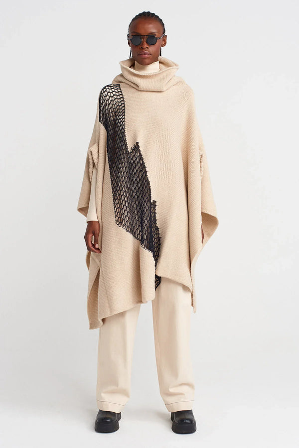 NU Mesh Detailed Knit Poncho Natural