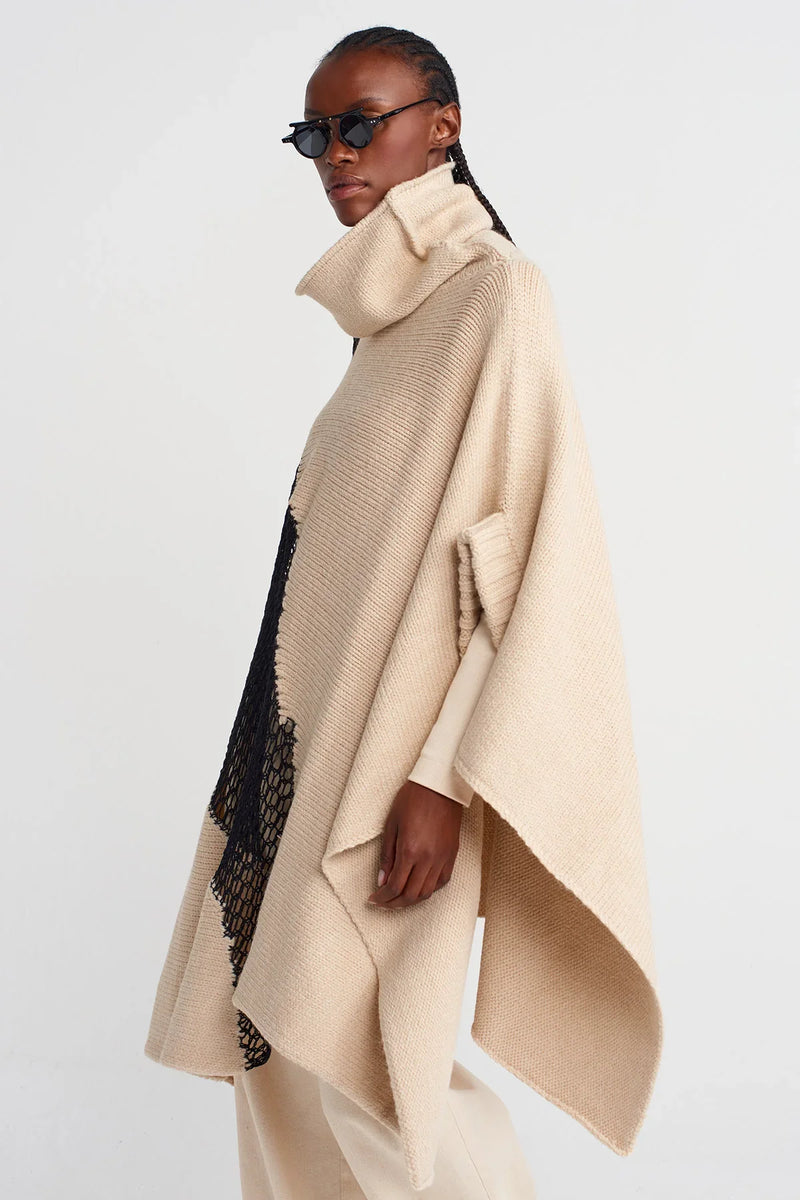 NU Mesh Detailed Knit Poncho Natural