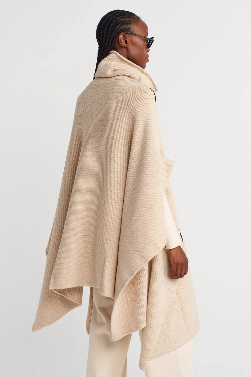 NU Mesh Detailed Knit Poncho Natural