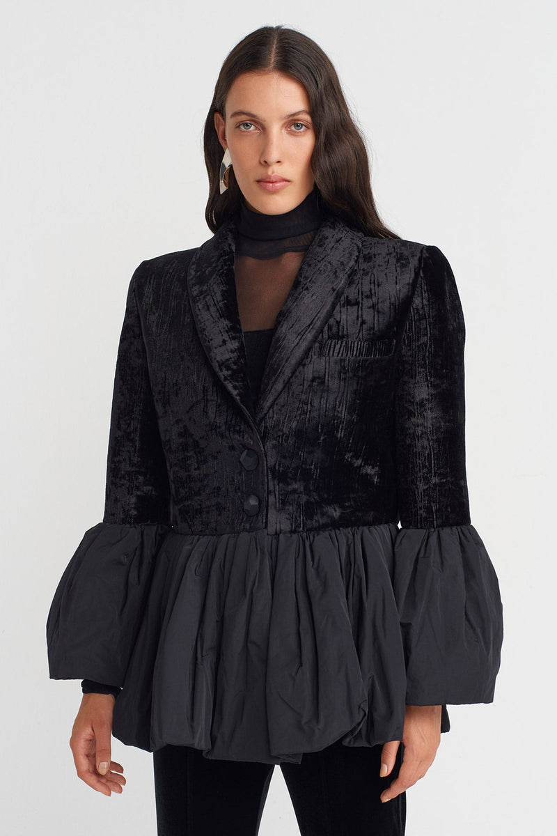 Nu Ribbed Velvet Flared Jacket Black