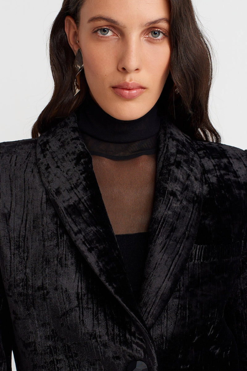 Nu Ribbed Velvet Flared Jacket Black