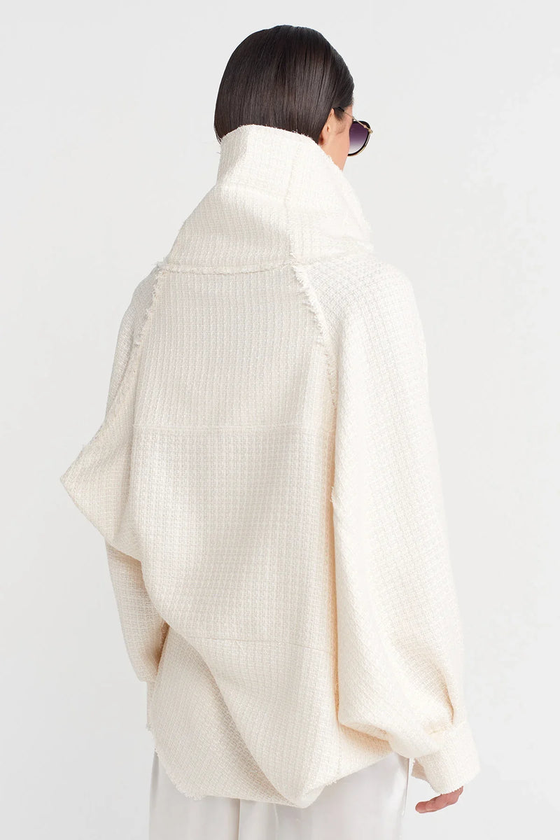NU Textured Fabric, High Collar Jacket Off White
