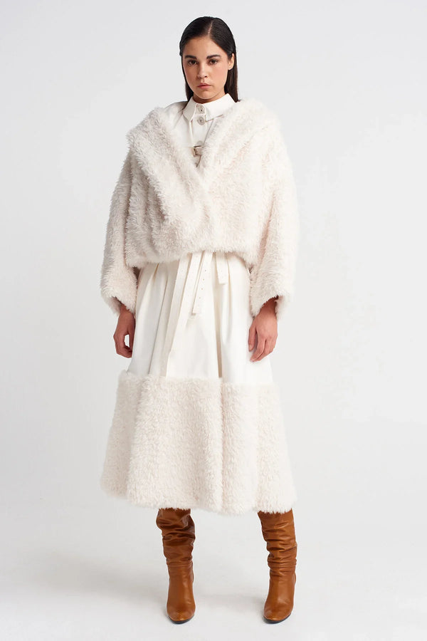 NU Denim Jacket With Chest Belt And Fur Inside Off White