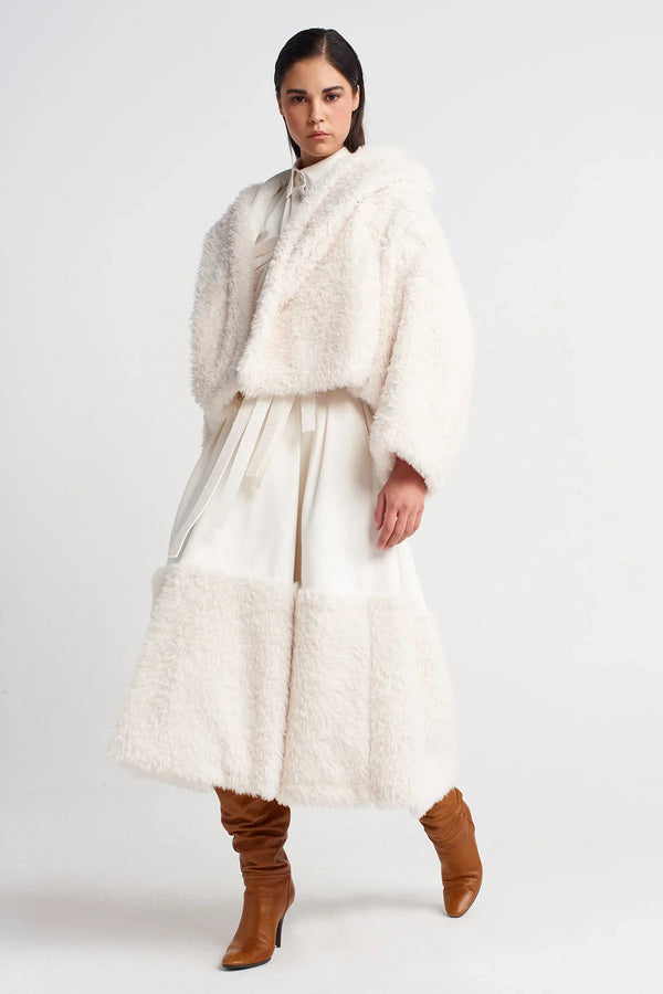 NU Denim Jacket With Chest Belt And Fur Inside Off White