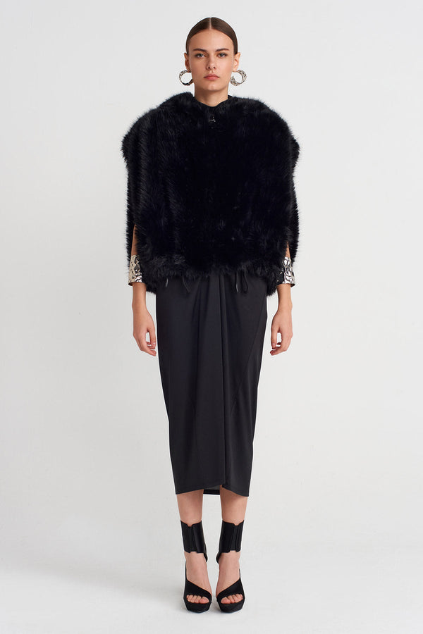 Nu Vegan Fur Hooded Vest Black