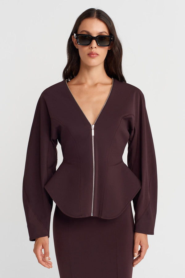 Nu Fitted Jersey Jacket With Zipper Eggplant