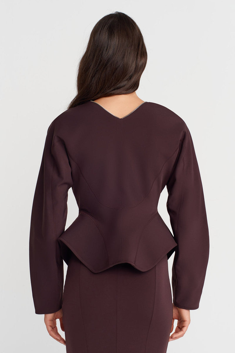 Nu Fitted Jersey Jacket With Zipper Eggplant