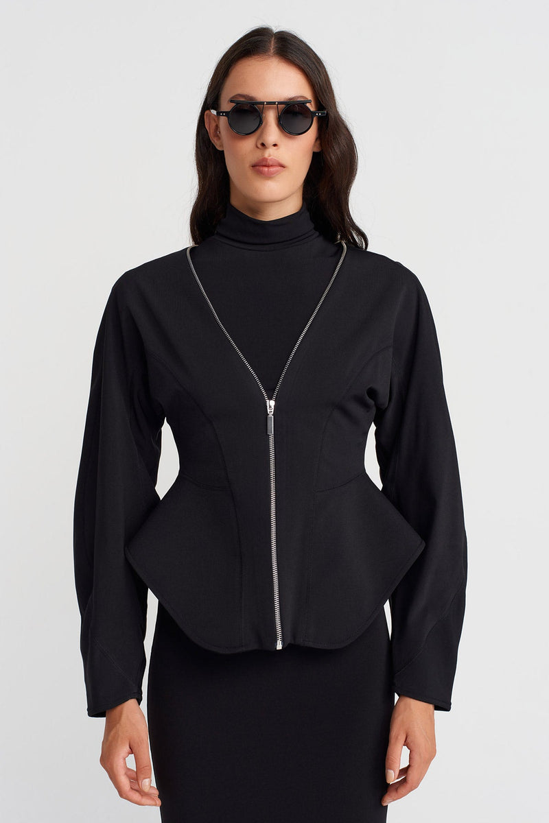 Nu Fitted Jersey Jacket With Zipper Black