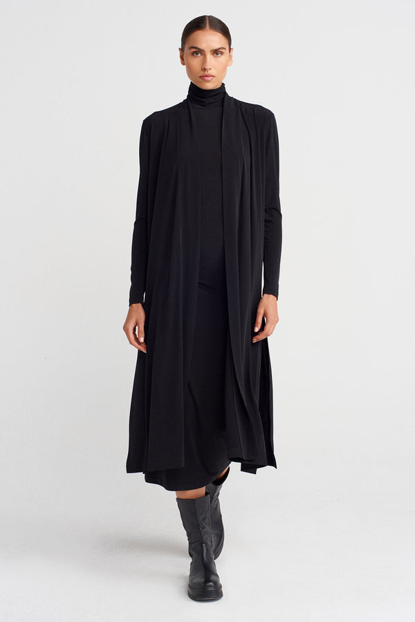 Nu Long Jersey Cardigan With Back Slit Black