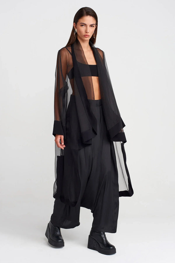 Nu Long Cape-Form Organza Jacket Black
