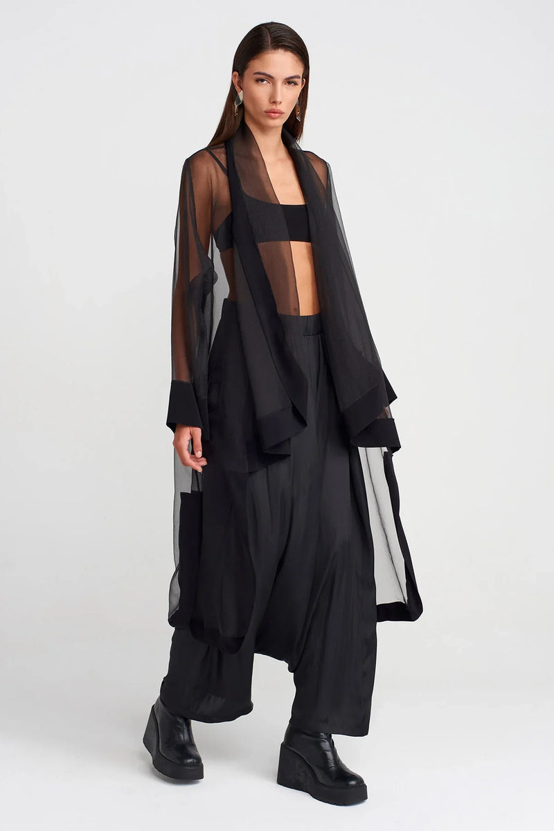 Nu Long Cape-Form Organza Jacket Black