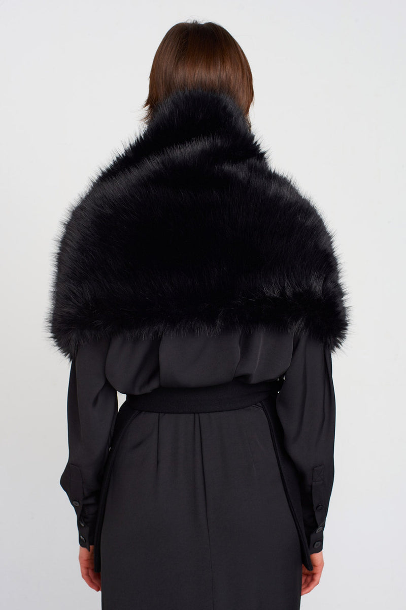 Nu Faux Fur, Waist-Tied Shawl Black
