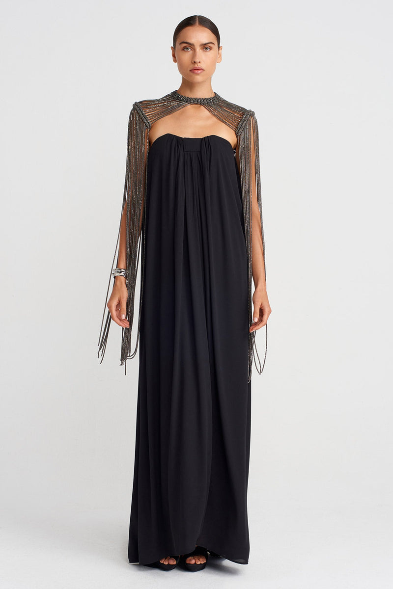 Nu Macramé Shoulder Piece With Stone Strings Anthracite