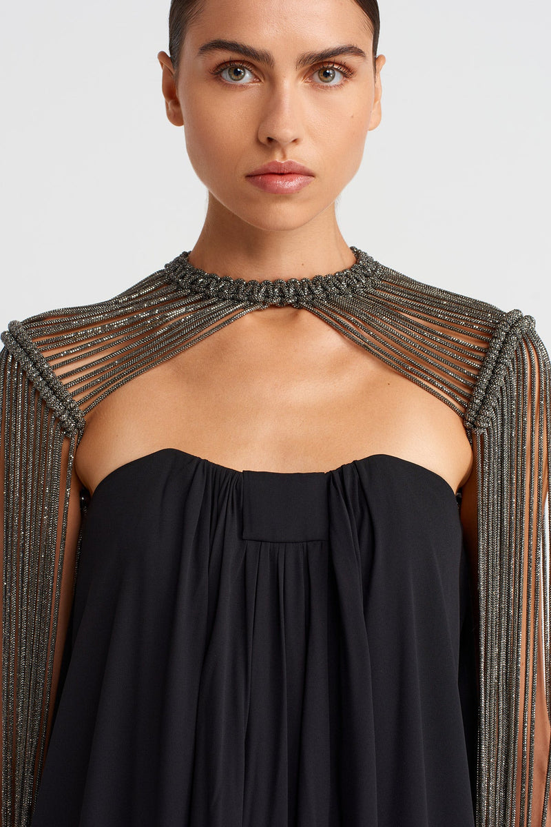 Nu Macramé Shoulder Piece With Stone Strings Anthracite