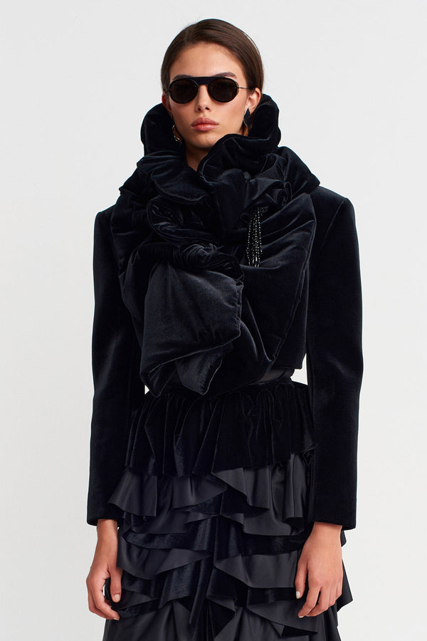 Nu Velvet Ruffled Shawl Black
