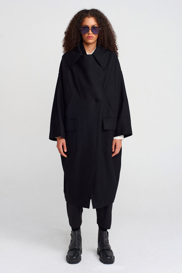 NU Long Oversized Coat With Large Pockets Black
