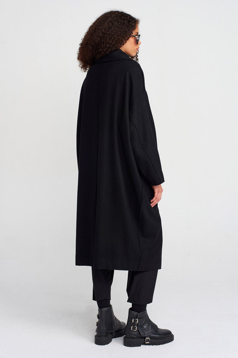 NU Long Oversized Coat With Large Pockets Black
