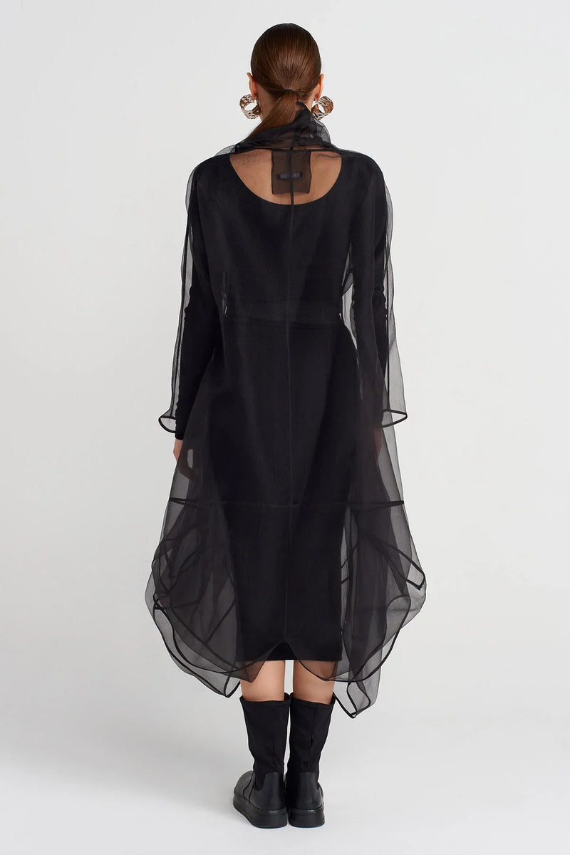 Nu Long Belted Organza Jacket Black