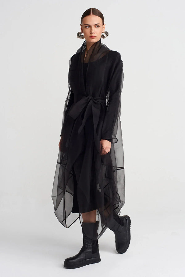 Nu Long Belted Organza Jacket Black