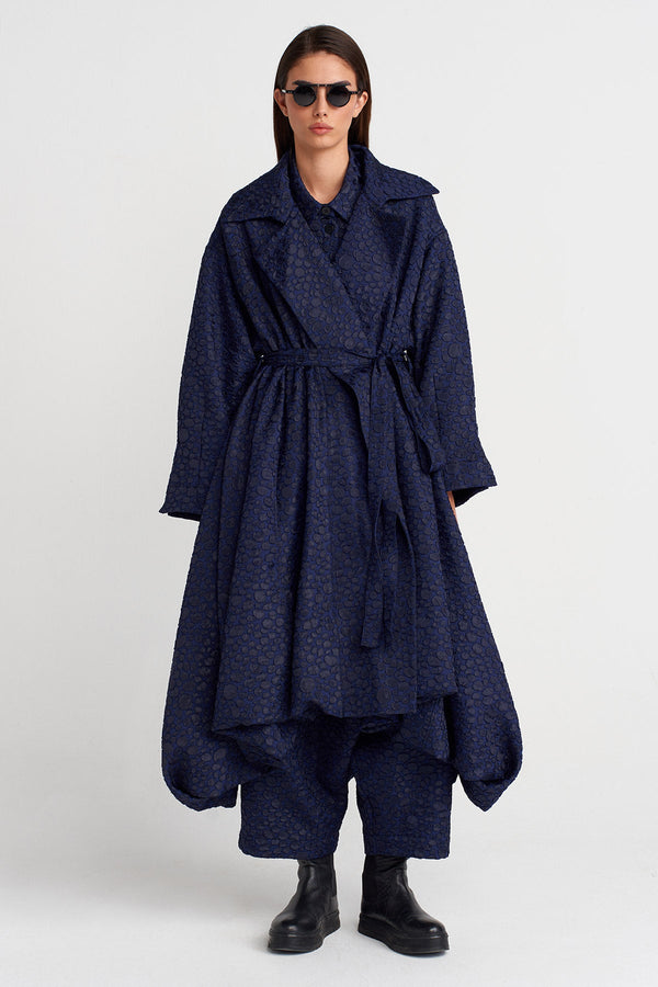 Nu Jacquard Belted Oversize Trench Coat Purple