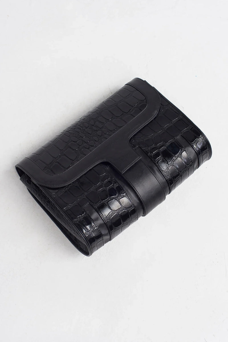 Nu Crocodile Clutch Bag Black