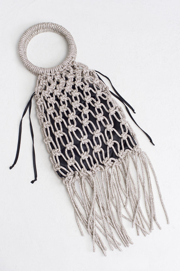Nu Macramé Bag With Stone Strings Silver