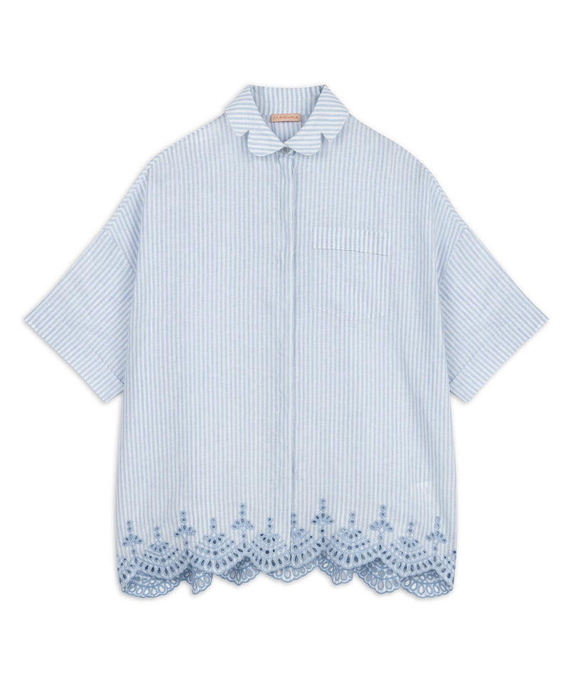 Machka Embroidered Line Pattern Shirt Light Blue
