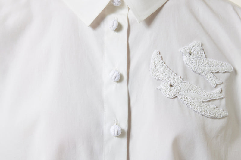 Machka Bird Embroidered Tunic White